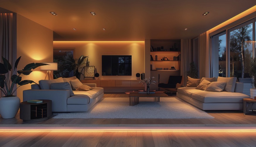 Warm layered interior lighting designed to support comfort and natural circadian rhythms